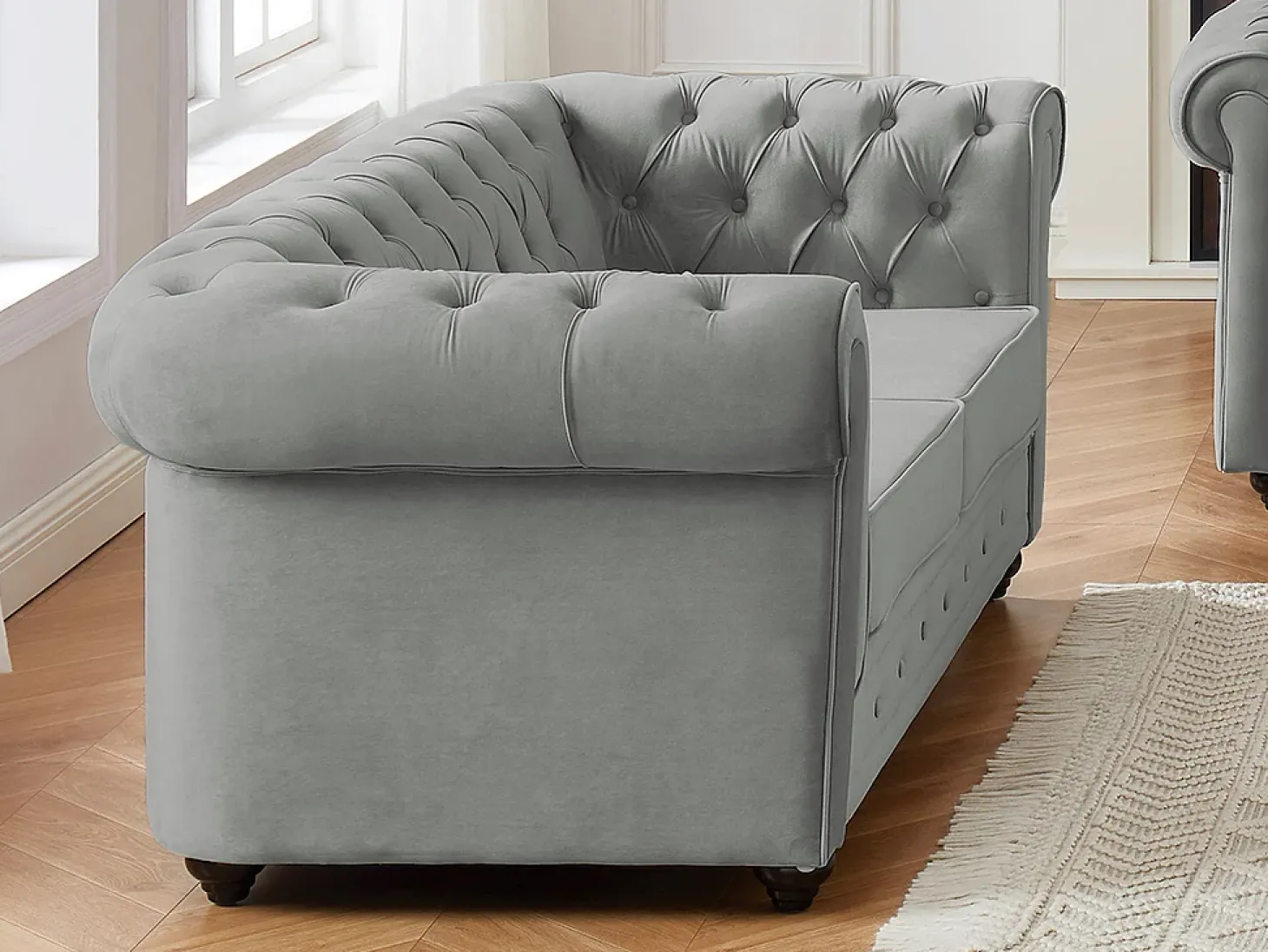 Sofá de 2 plazas de terciopelo gris claro CHESTERFIELD