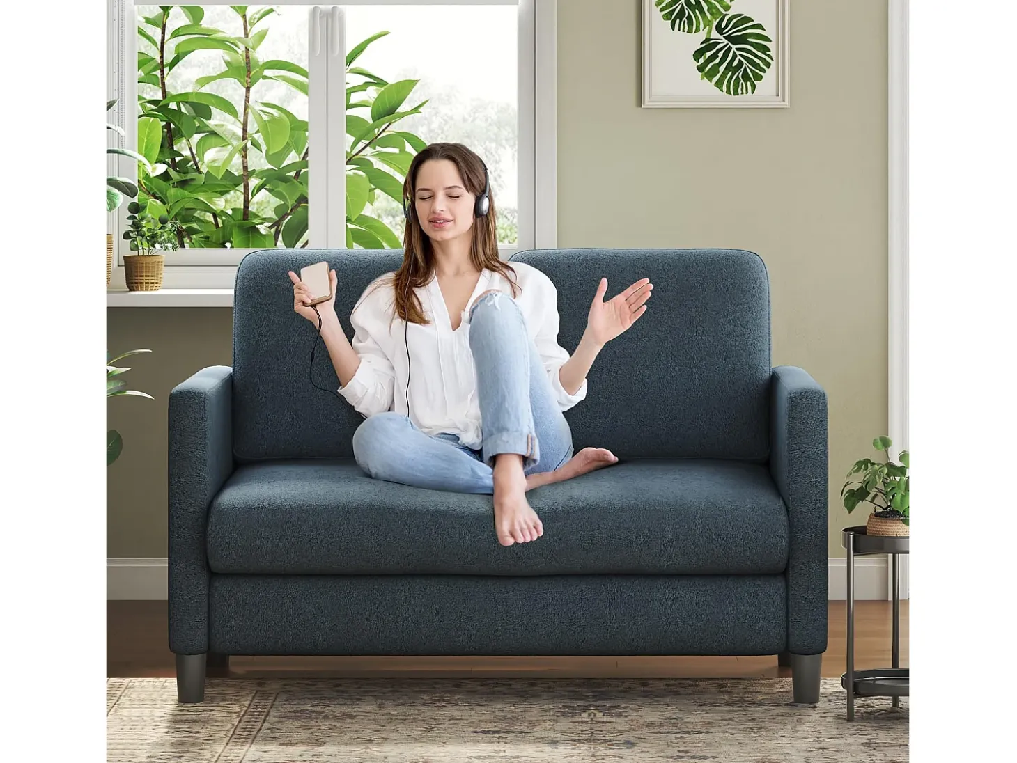 Sofá de 2 plazas de terciopelo de Teddy, con un asiento profundo de 55 cm y reposabrazos - 128x78x89cm