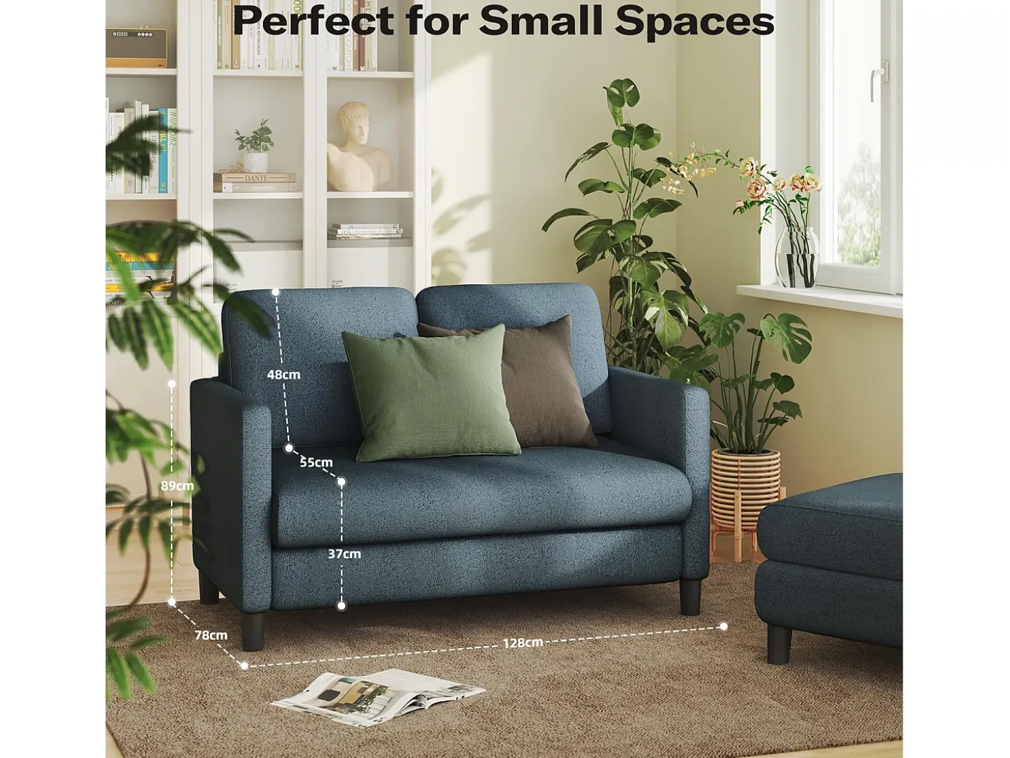 Sofá de 2 plazas de terciopelo de Teddy, con un asiento profundo de 55 cm y reposabrazos - 128x78x89cm