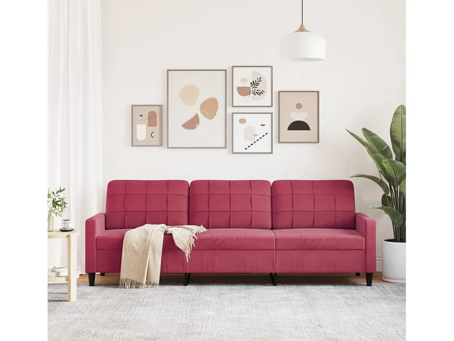 Sofá de 3 plazas de terciopelo rojo tinto 210 cm