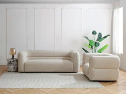 Sofá de 3 plazas en tejido chenilla beige producto eco-responsable TALIENA