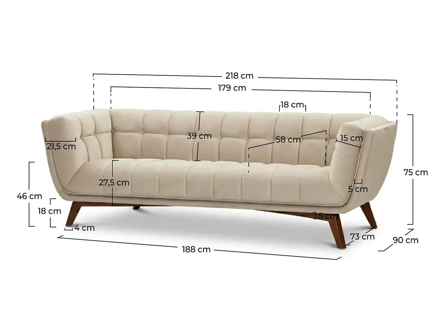 Sofá de 3 plazas en terciopelo beige - Mona