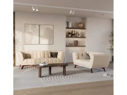 Sofá de 3 plazas en terciopelo beige - Mona
