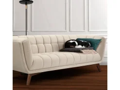 Sofá de 3 plazas en terciopelo beige - Mona