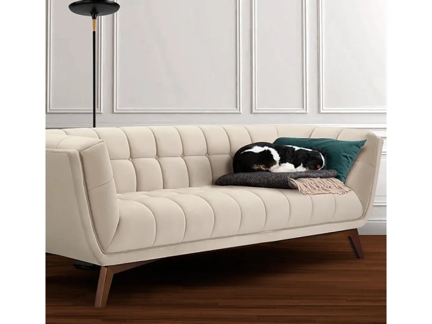 Sofá de 3 plazas en terciopelo beige - Mona