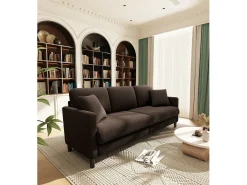 Sofá de 3 plazas en terciopelo de Teddy, gran comodidad de sofá derecho en madera maciza, envejecimiento con reposabrazos, 210 x 79 x 89 cm - marrón