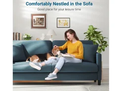 Sofá de 3 plazas en terciopelo de Teddy, sofá de confort correcta en madera sólida, loveseat con reposabrazos, 193x79x89cm, azul-gris