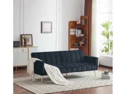 Sofá de 3 plazas en terciopelo negro - 3 en 1 - Respaldo y reposabrazos regulables - 184 x 79 x 71 cm - LERICI by Pascal Morabito