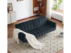 Sofá de 3 plazas en terciopelo negro - 3 en 1 - Respaldo y reposabrazos regulables - 184 x 79 x 71 cm - LERICI by Pascal Morabito