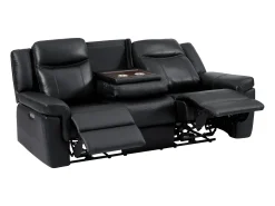 Sofá de 3 plazas relax eléctrico de piel negro con tableta bar KENNETH