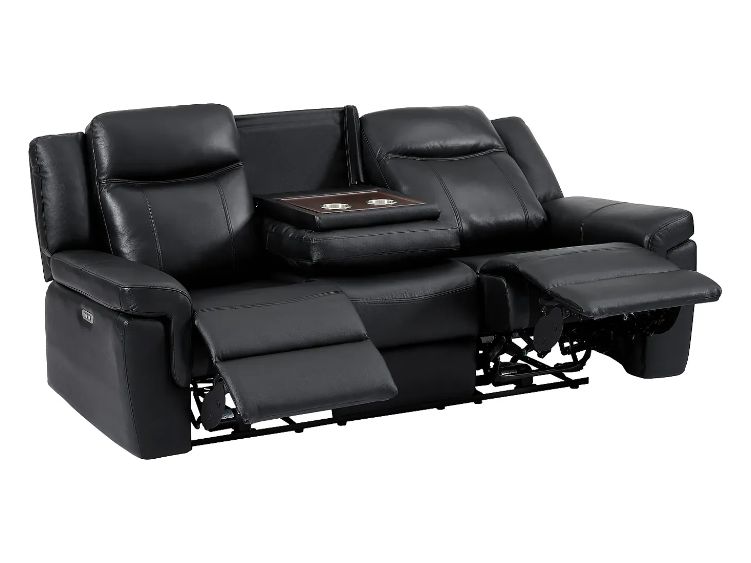 Sofá de 3 plazas relax eléctrico de piel negro con tableta bar KENNETH