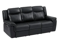 Sofá de 3 plazas relax eléctrico de piel negro con tableta bar KENNETH
