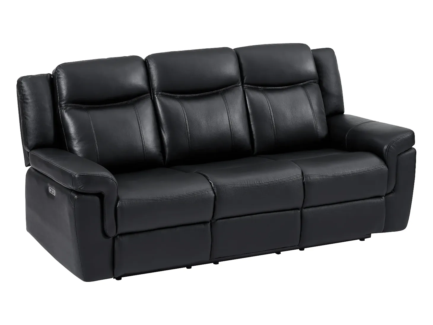 Sofá de 3 plazas relax eléctrico de piel negro con tableta bar KENNETH