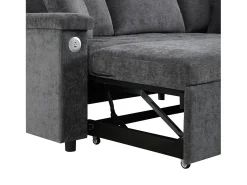 Sofá de 3 plazas, sofá cama con puertos USB y espacio de almacenaje, respaldo tapizado - Chenilla gris oscuro