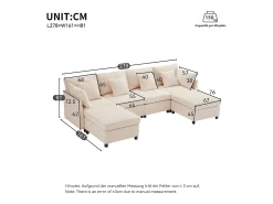 Sofá de 4 plazas, sofá de chenilla con respaldo y reposabrazos tapizados, reposapiés móvil - beige