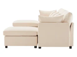 Sofá de 4 plazas, sofá de chenilla con respaldo y reposabrazos tapizados, reposapiés móvil - beige