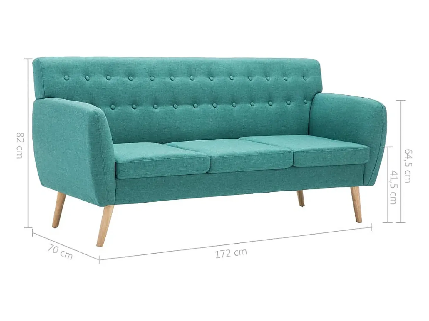 Sofá de 3 plazas tapizado de tela verde 172x70x82 cm