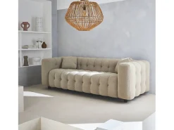 Sofá de 3 plazas, tapizado en tela borreguito texturizada beige
