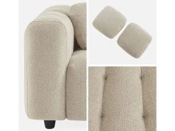 Sofá de 3 plazas, tapizado en tela borreguito texturizada beige