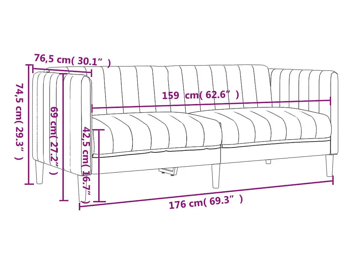 Sofá de 2 plazas tela gris oscuro