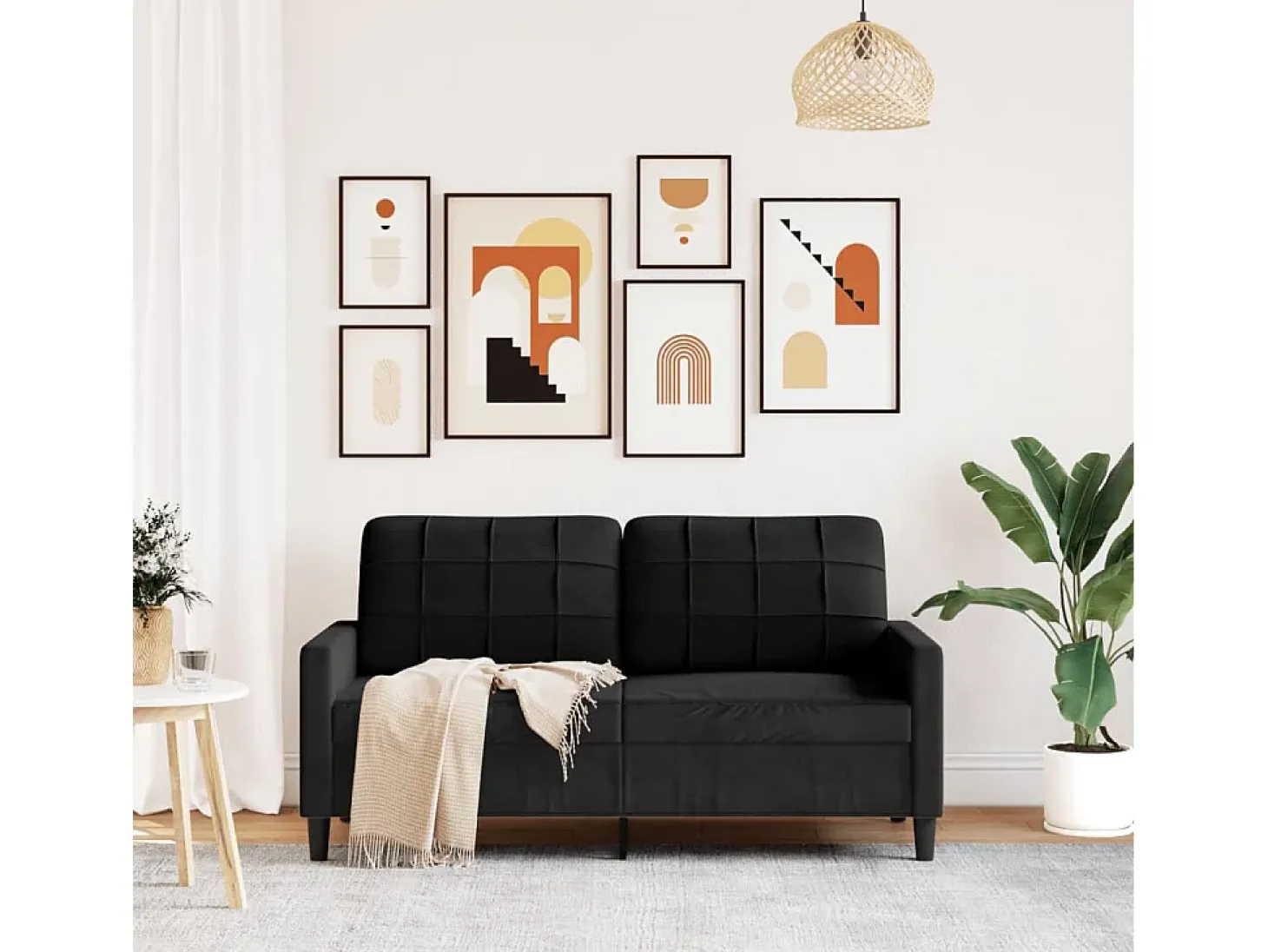 Sofá de 2 plazas terciopelo negro 140 cm