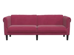 Sofá de 3 plazas terciopelo rojo tinto