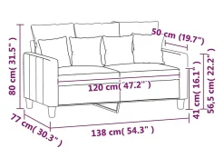 Sofá de 2 plazas terciopelo color crema 120 cm