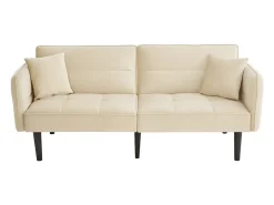 Sofá de 2 plazas, terciopelo beige, tapizado con respaldo regulable y patas de madera negras