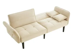 Sofá de 2 plazas, terciopelo beige, tapizado con respaldo regulable y patas de madera negras