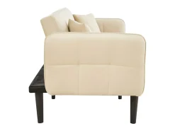 Sofá de 2 plazas, terciopelo beige, tapizado con respaldo regulable y patas de madera negras