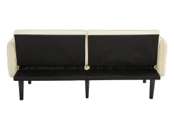 Sofá de 2 plazas, terciopelo beige, tapizado con respaldo regulable y patas de madera negras