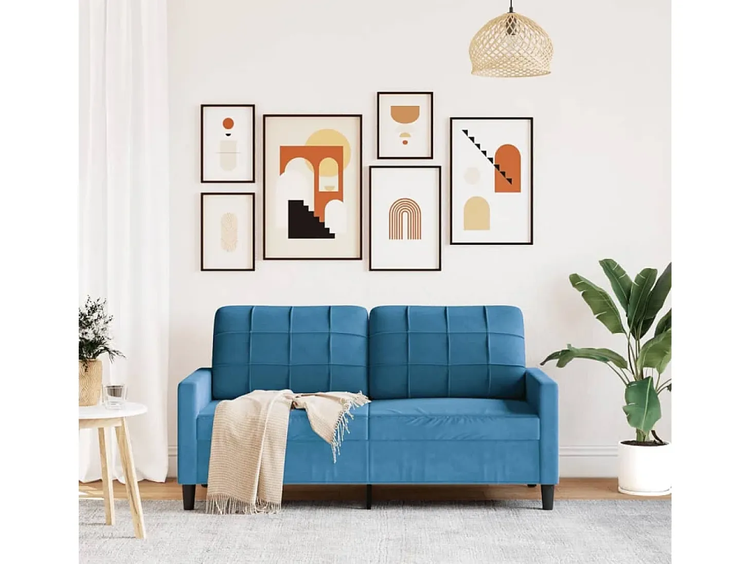 Sofá de 2 plazas terciopelo azul 140 cm