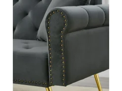 Sofá de 2 plazas, terciopelo gris, con respaldo reclinable de 3 posiciones y patas doradas, para salón y oficina