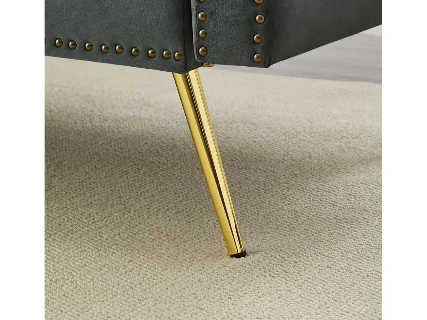 Sofá de 2 plazas, terciopelo gris, con respaldo reclinable de 3 posiciones y patas doradas, para salón y oficina