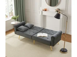 Sofá de 2 plazas, terciopelo gris, con respaldo reclinable de 3 posiciones y patas doradas, para salón y oficina