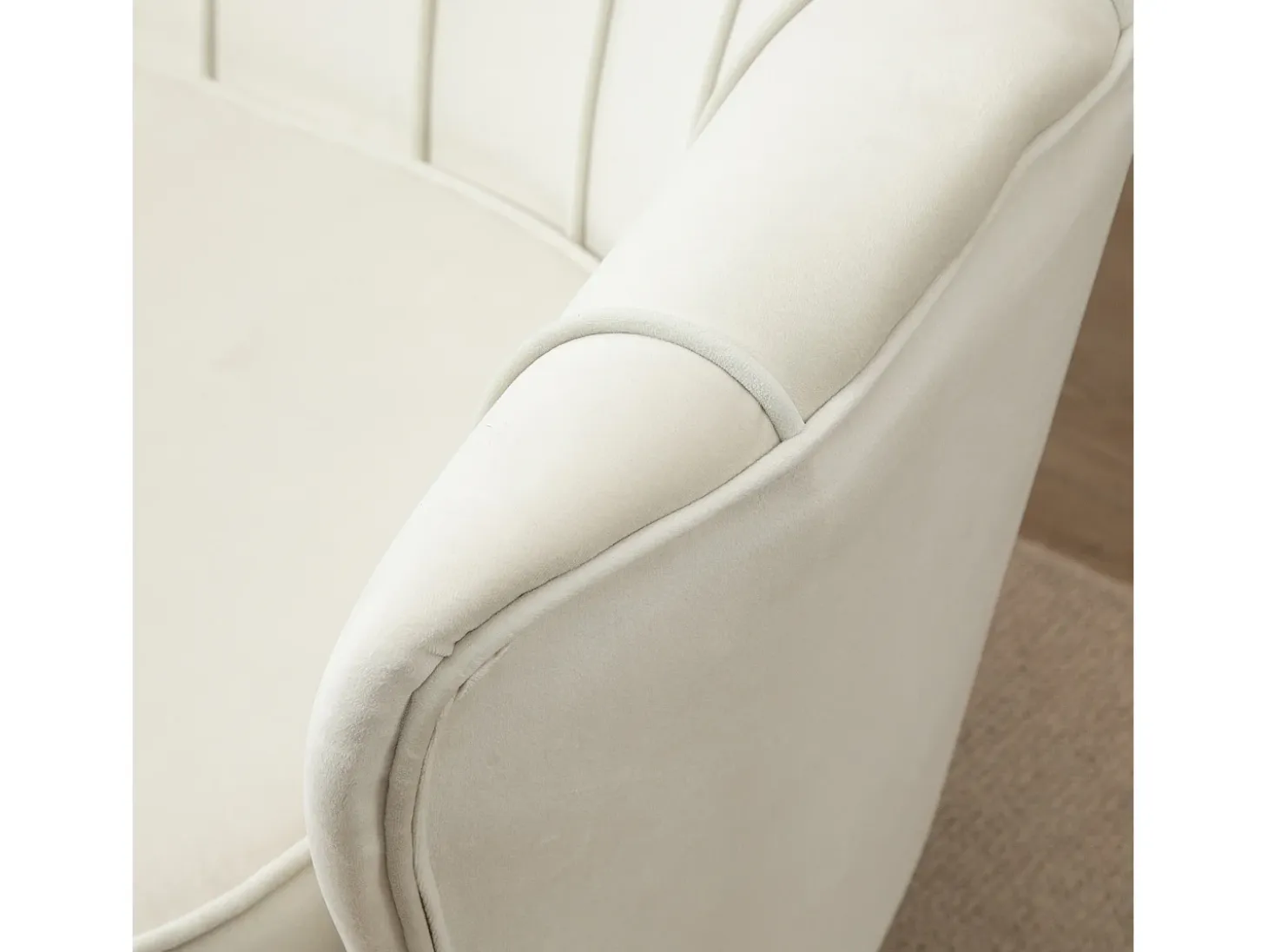 Sofá de 2 plazas, terciopelo, estructura de acero galvanizado, color crema (130x77x77 cm)