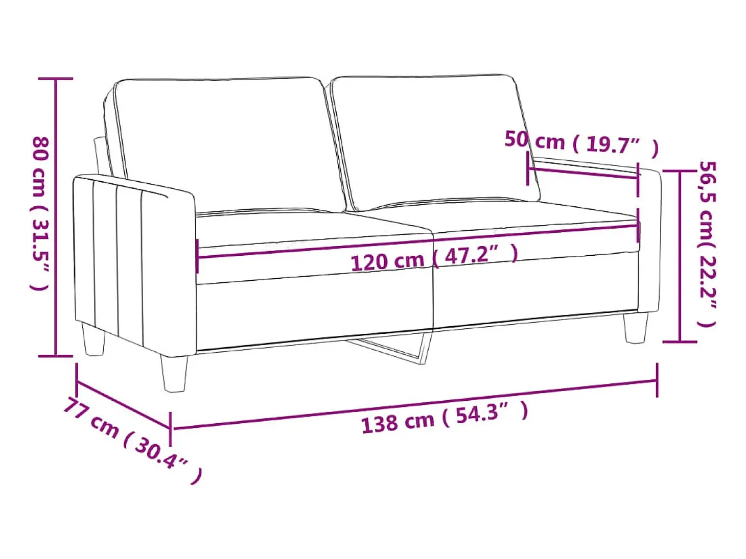 Sofá de 2 plazas terciopelo rosa 120 cm