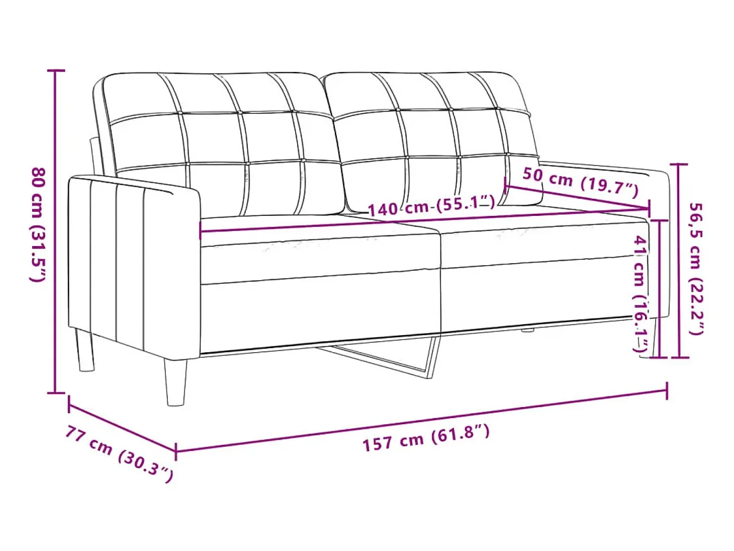 Sofá de 2 plazas terciopelo marrón 140 cm