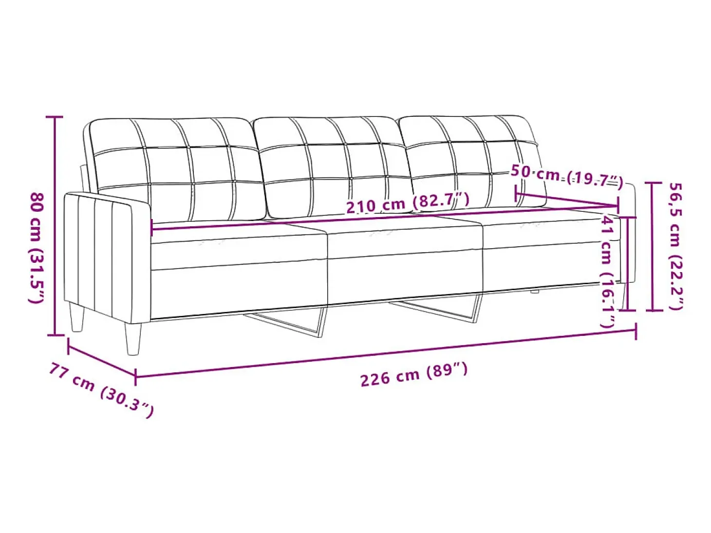 Sofá de 3 plazas terciopelo rosa 210 cm