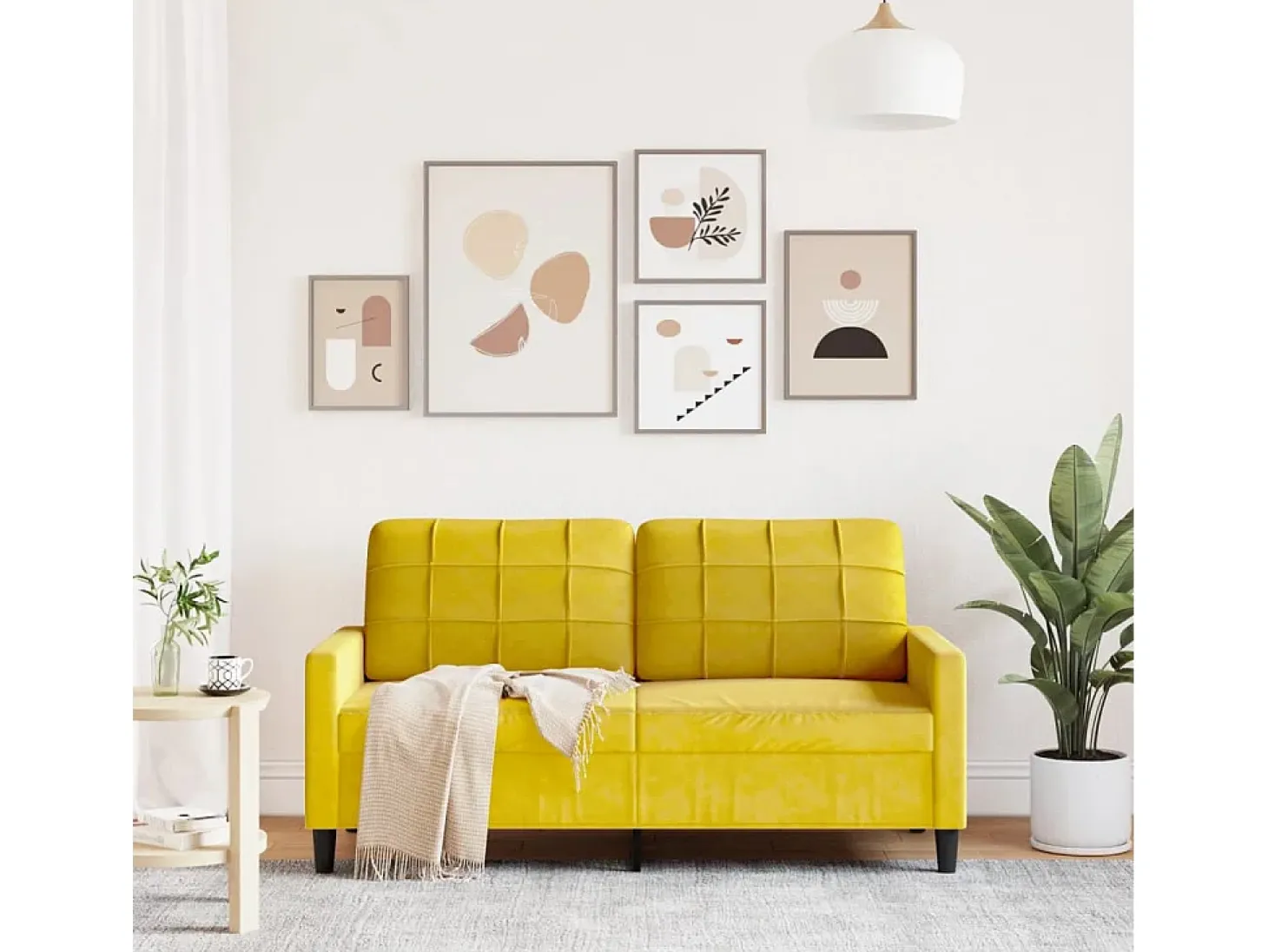 Sofá de 2 plazas terciopelo amarillo 140 cm