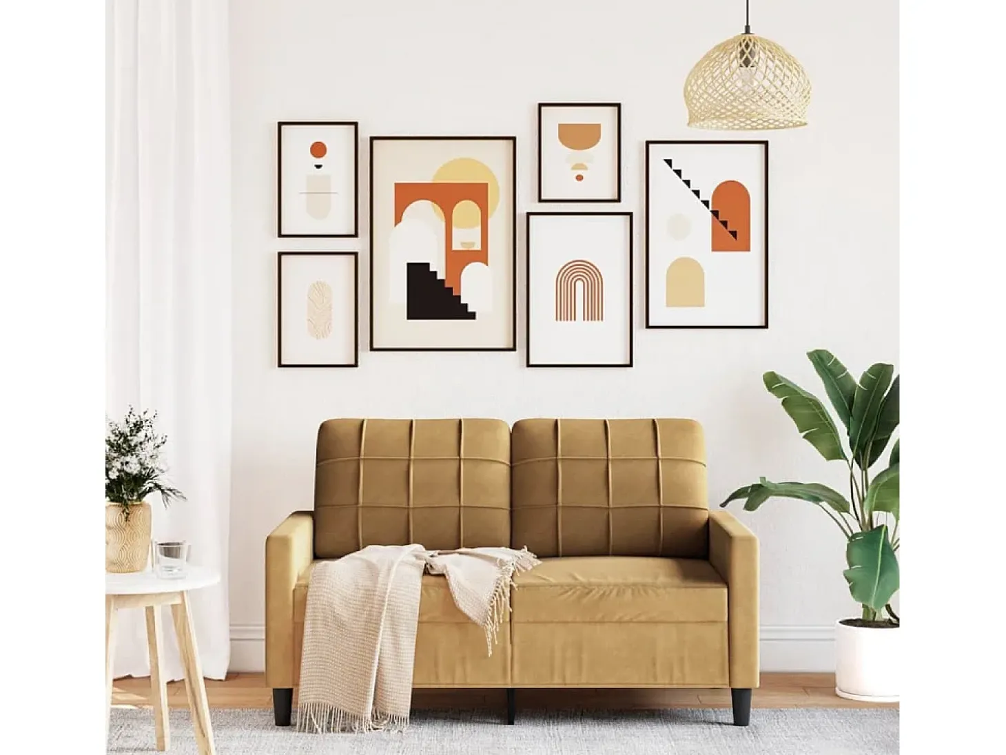 Sofá de 2 plazas terciopelo marrón 120 cm