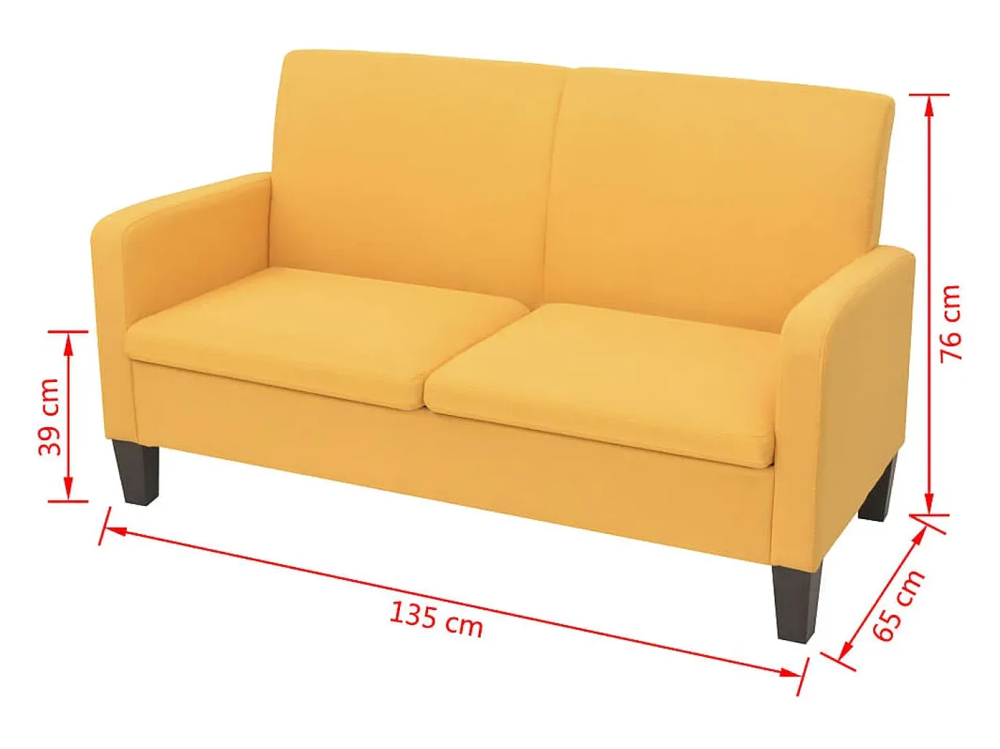 Sofá de 2 plazas 135x65x76 cm amarillo PWFG41577