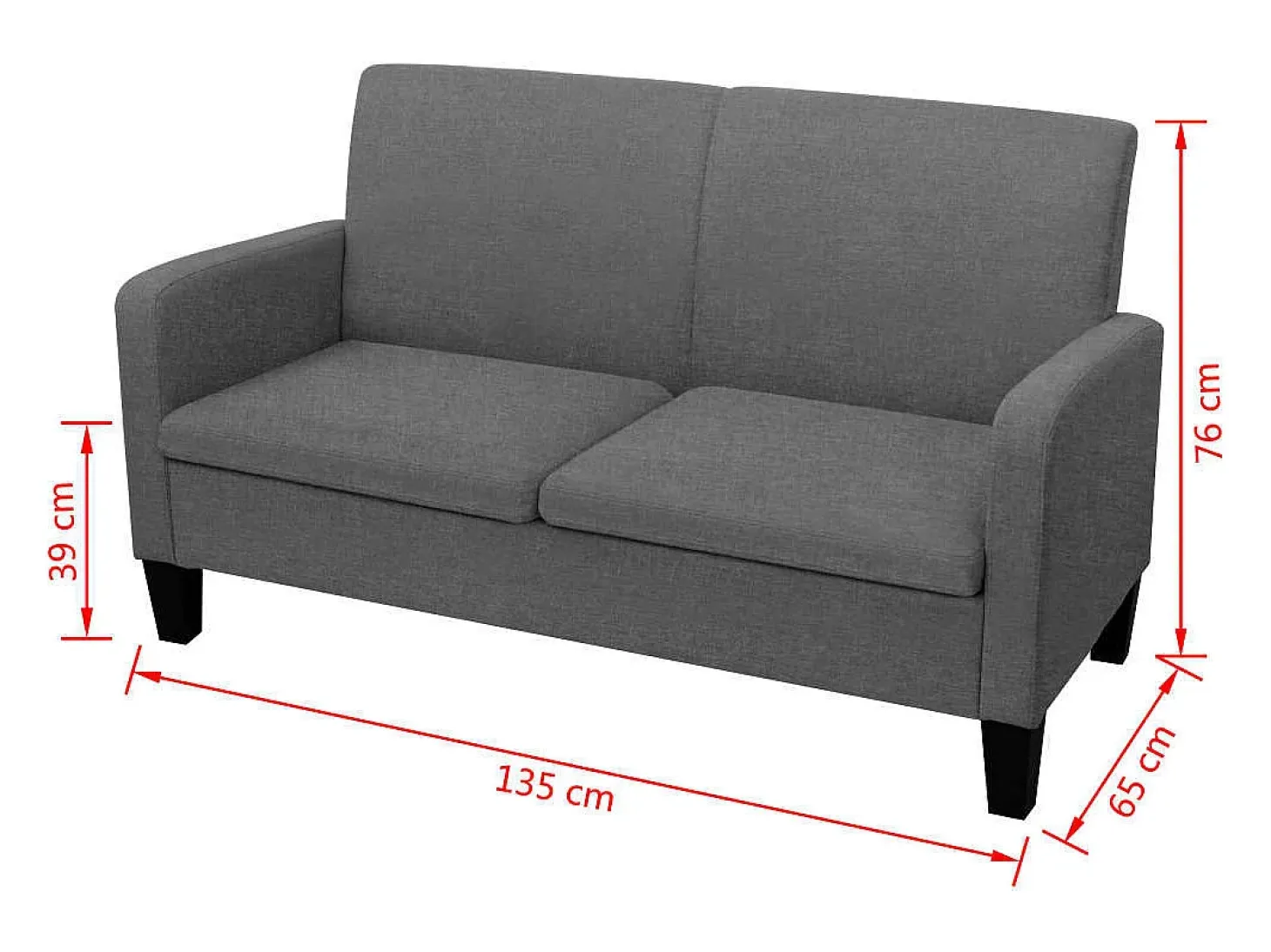 Sofá de 2 plazas 135x65x76 cm gris oscuro PWFG39820
