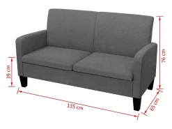 Sofá de 2 plazas 135x65x76 cm gris oscuro PWFG39820
