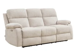 Sofá de 3 plazas y sillón relax eléctrico con masaje en chenilla beige KOCENI