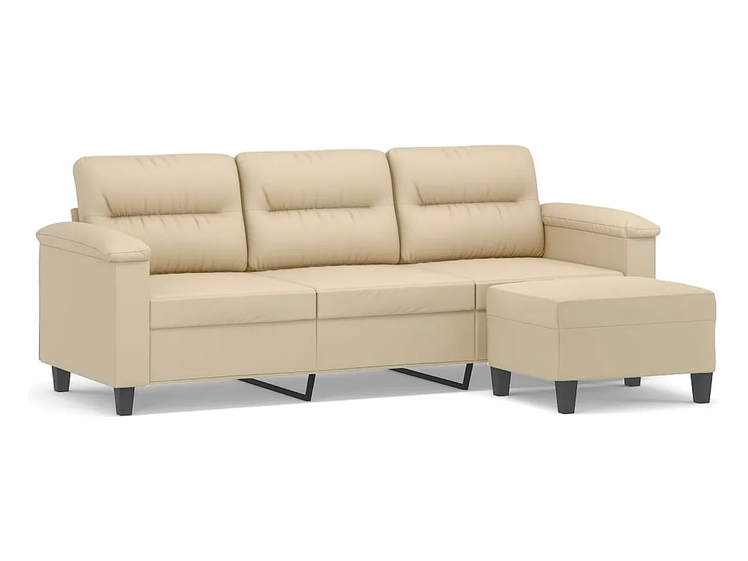 Sofá de 3 plazas y taburete tela microfibra crema 180 cm