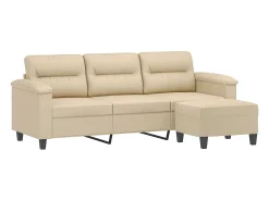 Sofá de 3 plazas y taburete tela microfibra crema 180 cm
