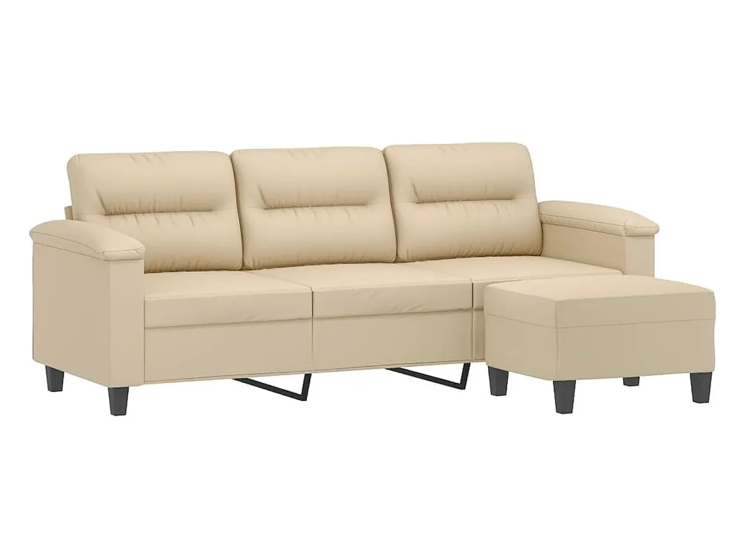 Sofá de 3 plazas y taburete tela microfibra crema 180 cm