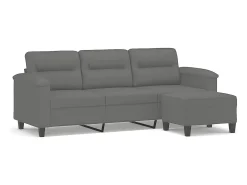Sofá de 3 plazas y taburete tela microfibra gris oscuro 180 cm