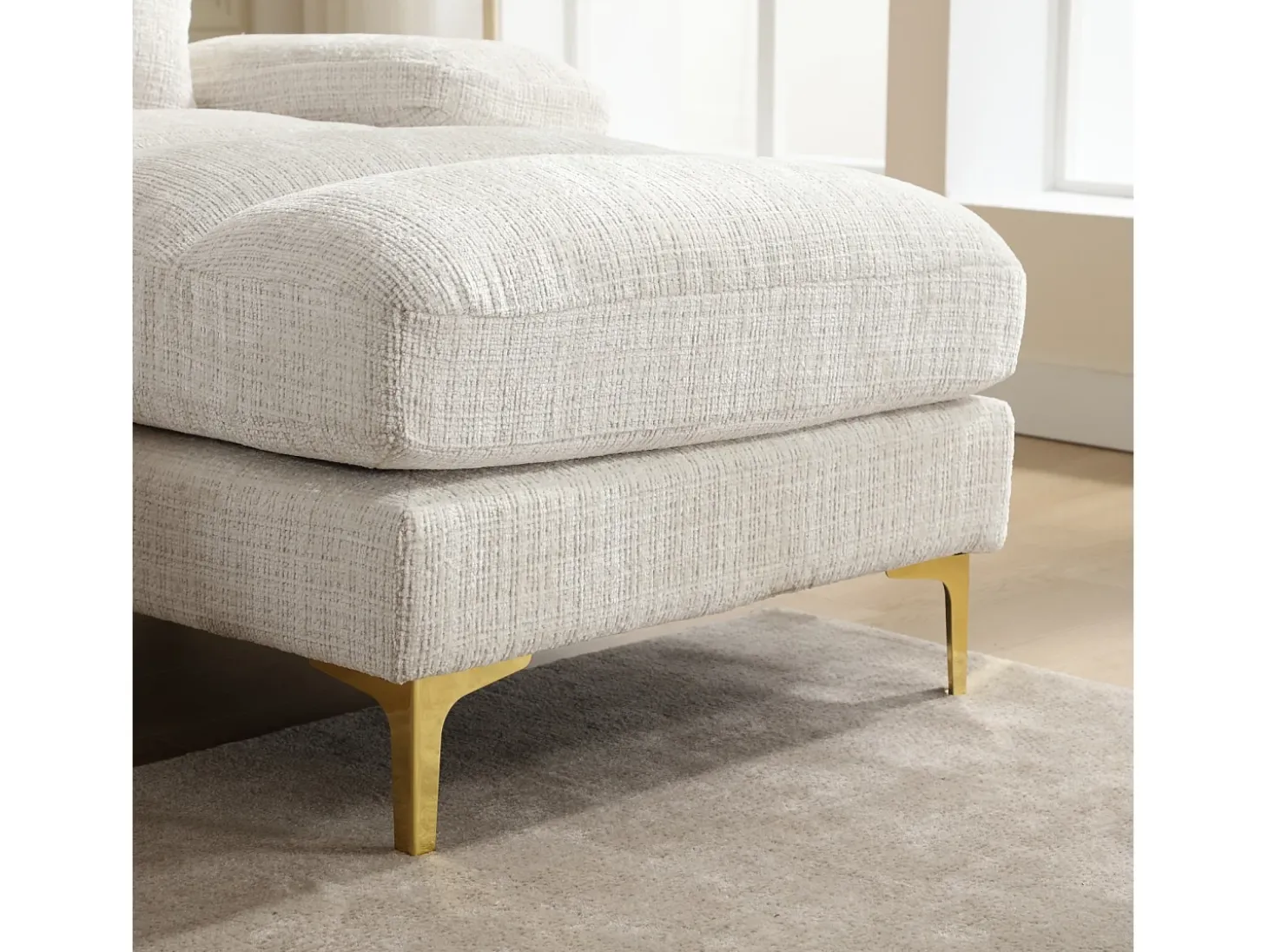 Sofá de 4 puentes, en tela de oruga, marco de madera sólida, con almohadas, 272x136x88cm, beige